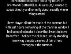 爱游戏体育平台-望加盟纽卡！维萨公开声明：布伦特福德未能兑现诺言，请放我离开