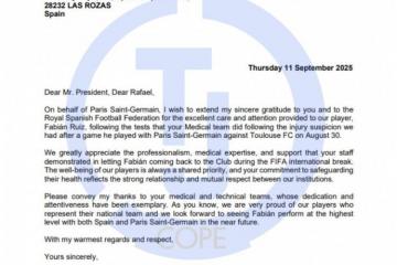 爱游戏体育平台-反观？巴黎主席纳赛尔致信西足协，感谢西班牙队放法比安提前归队